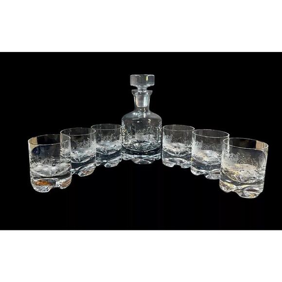 Krosno Poland 6 Heavy Bottom Bar Glasses And Decanter - Picture 1 of 12